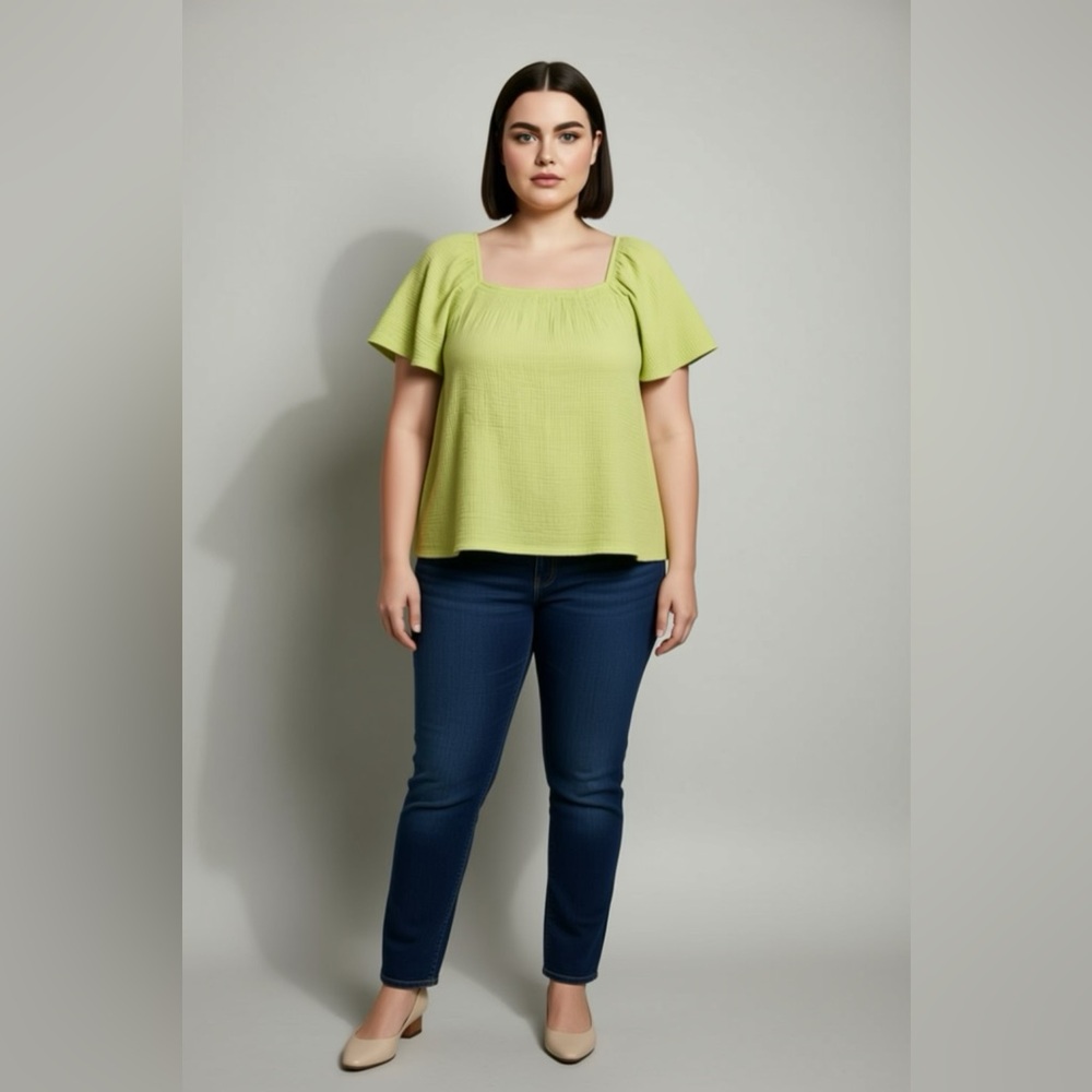 Joyspun women's puff sleeve gauze top